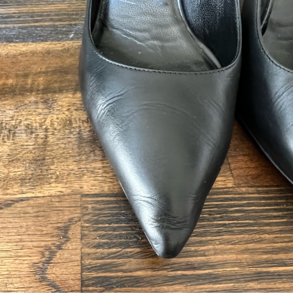 Saint Laurent Black Leather Pointed Toe Heels 37.5 $875 - Picture 7 of 17
